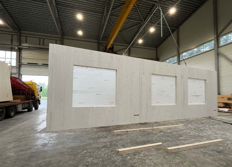 CLT wall panel with pre-cut window openings
